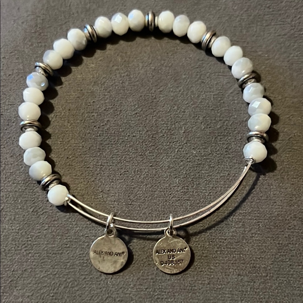 Alex and Ani Silver and Beige Beaded Expandable Bracelet with Charms - Picture 6 of 11